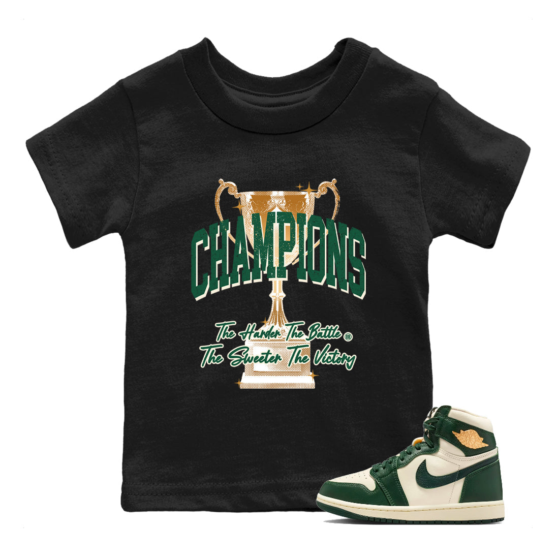 Sneaker Threads – Sneaker Tees To Match Air Jordan 1 Pro Green – Champions Trophy Youth Graphic Tee Black 1. Perfect for Jordan releases 2025 colorways.