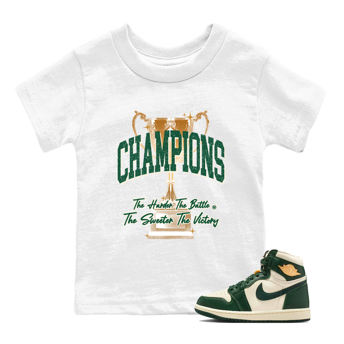 Sneaker Threads – Sneaker Tees To Match Air Jordan 1 Pro Green – Champions Trophy Youth Graphic Tee White 1. Perfect for Jordan releases 2025 colorways.