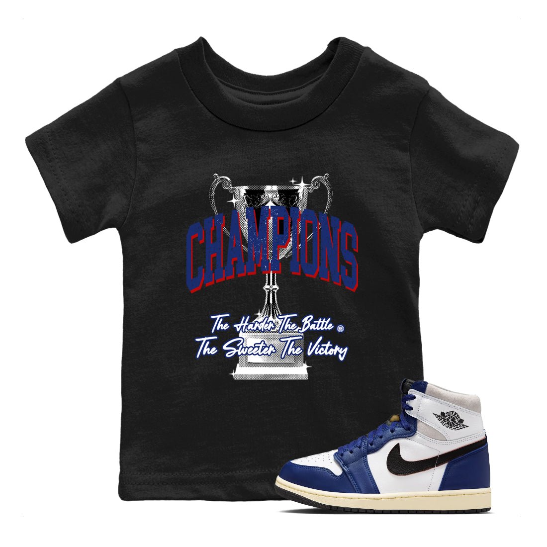 1s Rare Air shirts to match jordans Champions Trophy sneaker match tees Air Jordan 1 High OG Rare Air Deep Royal Blue match shoes to clothes SNRT Sneaker Tees Youth Baby Black 1 tee