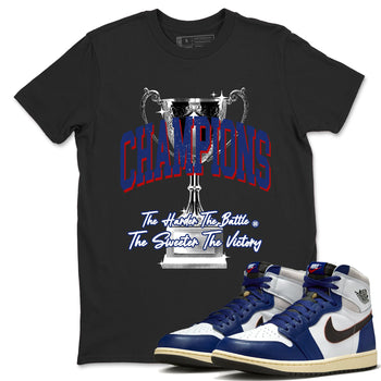 1s Rare Air shirts to match jordans Champions Trophy sneaker match tees Air Jordan 1 High OG Rare Air Deep Royal Blue match shoes to clothes SNRT Sneaker Tees unisex cotton Black 1 shirts