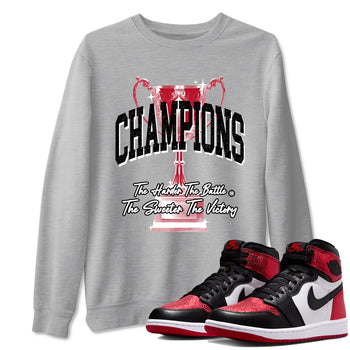 Champions Trophy sneaker match t-shirt styled to complete your fit with the Air Jordan 1 Ruby sneakers, shown in Heather Grey 1.