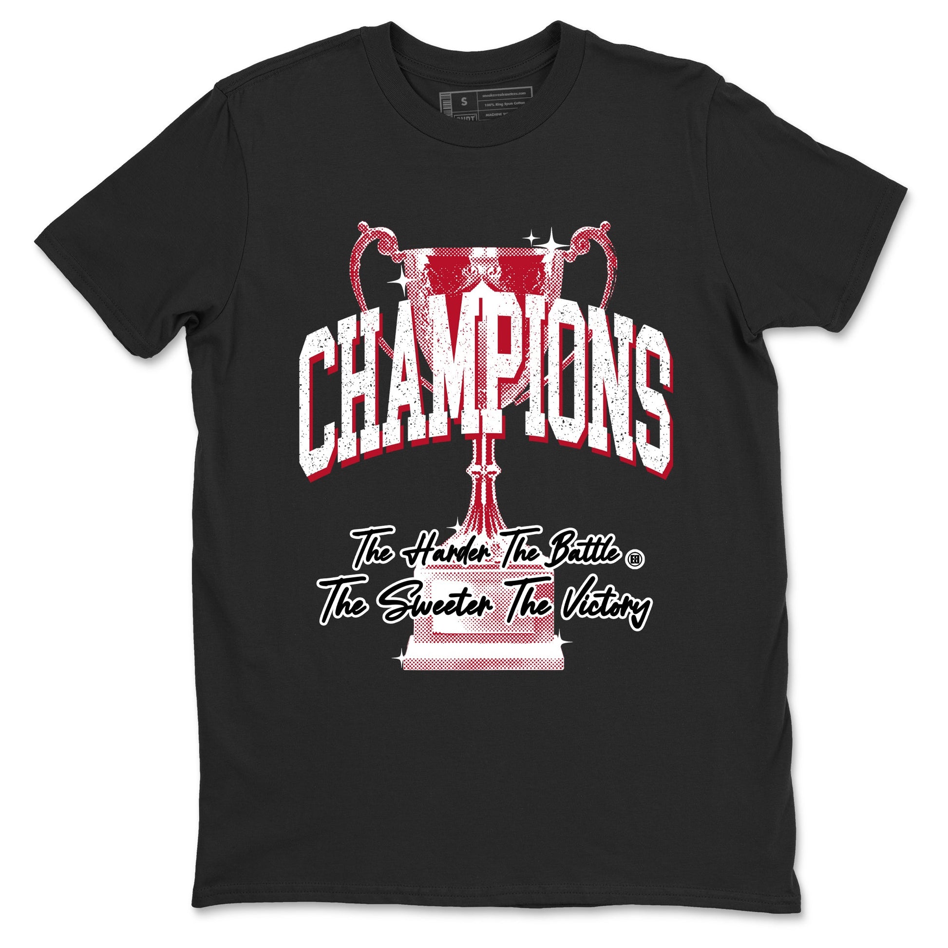 Champions Trophy sneaker match t-shirt styled to complete your fit with the Air Jordan 1 Ruby sneakers, shown in Black 2.