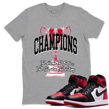 Champions Trophy sneaker match t-shirt styled to complete your fit with the Air Jordan 1 Ruby sneakers, shown in Heather Grey 1.