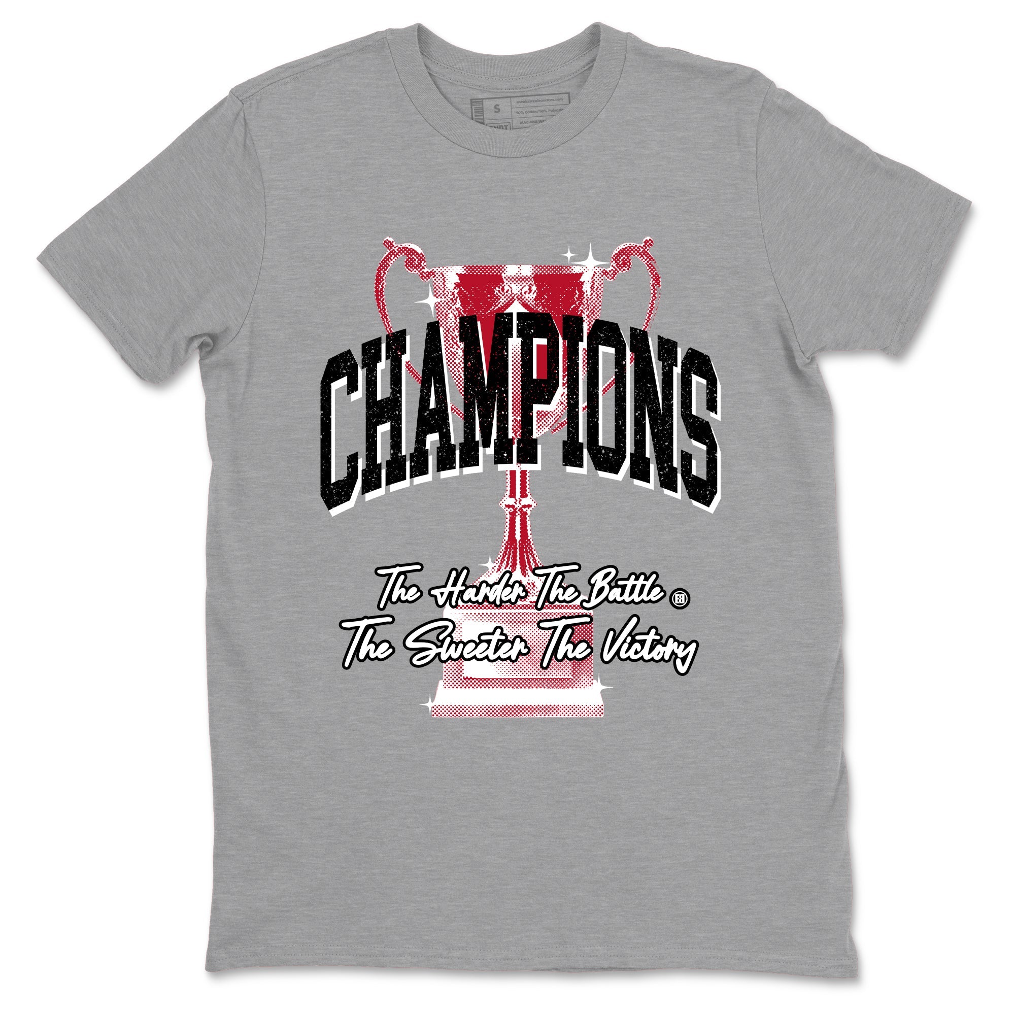 Champions Trophy sneaker match t-shirt styled to complete your fit with the Air Jordan 1 Ruby sneakers, shown in Heather Grey 2.