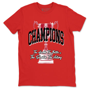 Champions Trophy sneaker match t-shirt styled to complete your fit with the Air Jordan 1 Ruby sneakers, shown in Red 2.