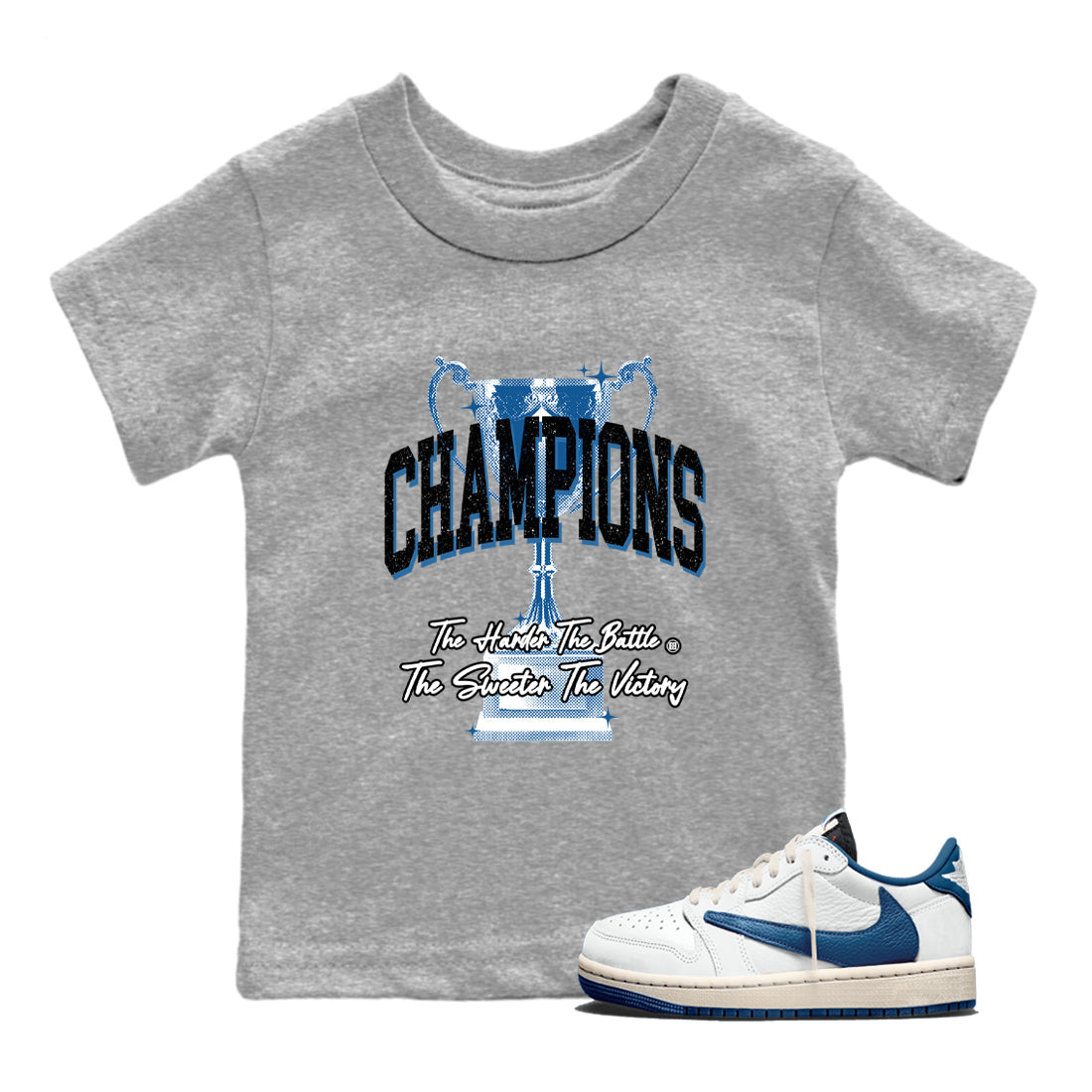 Sneaker match tees – Sneaker Tees To Match Air Jordan 1 Travis Scott Fragment Shoes – Champions Trophy Kids T-Shirt Heather Grey 1