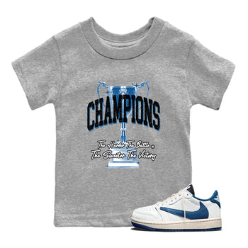 Sneaker match tees – Sneaker Tees To Match Air Jordan 1 Travis Scott Fragment Shoes – Champions Trophy Kids T-Shirt Heather Grey 1