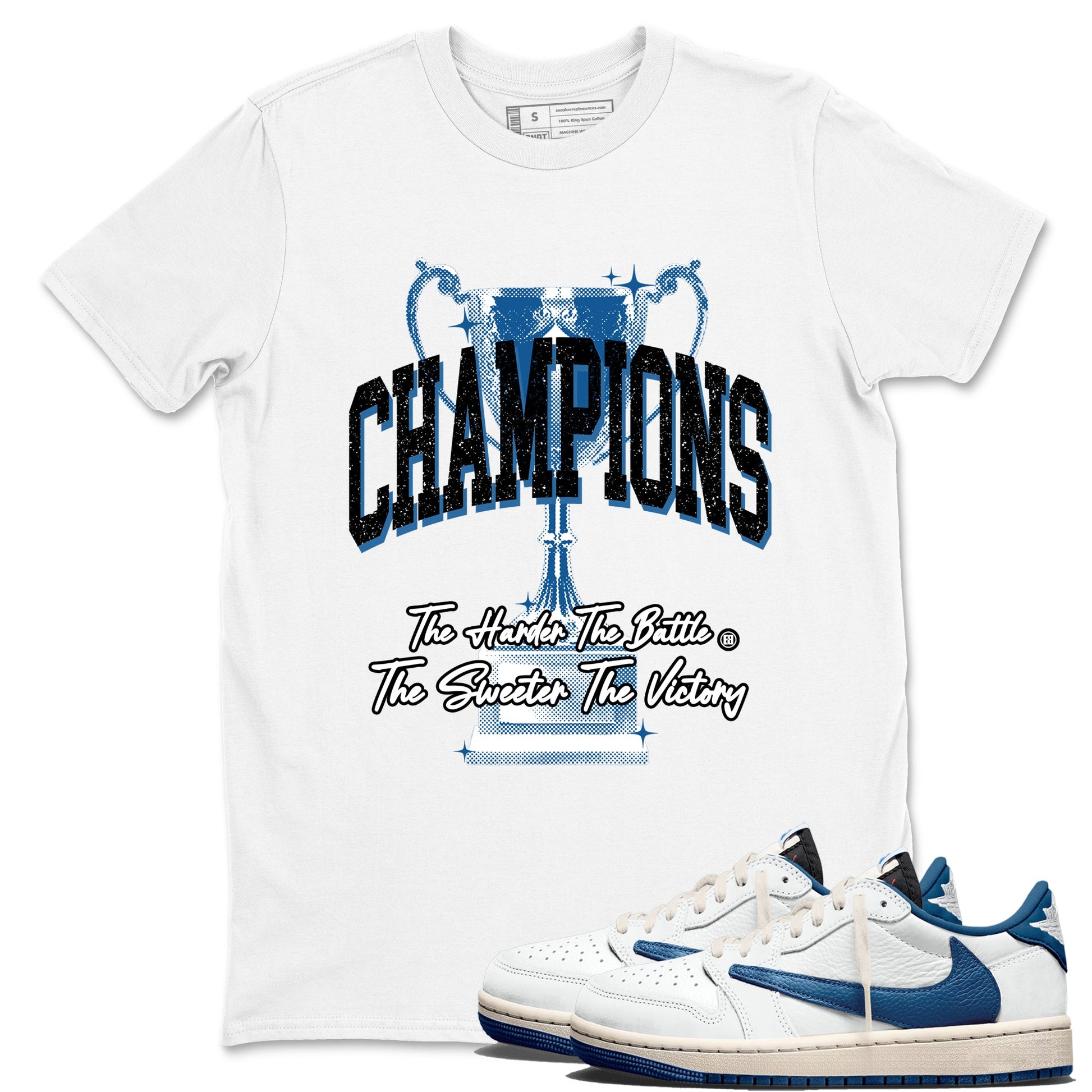 Sneaker match tees – Sneaker Tees To Match Air Jordan 1 Travis Scott Fragment Shoes – Champions Trophy Tee White 1