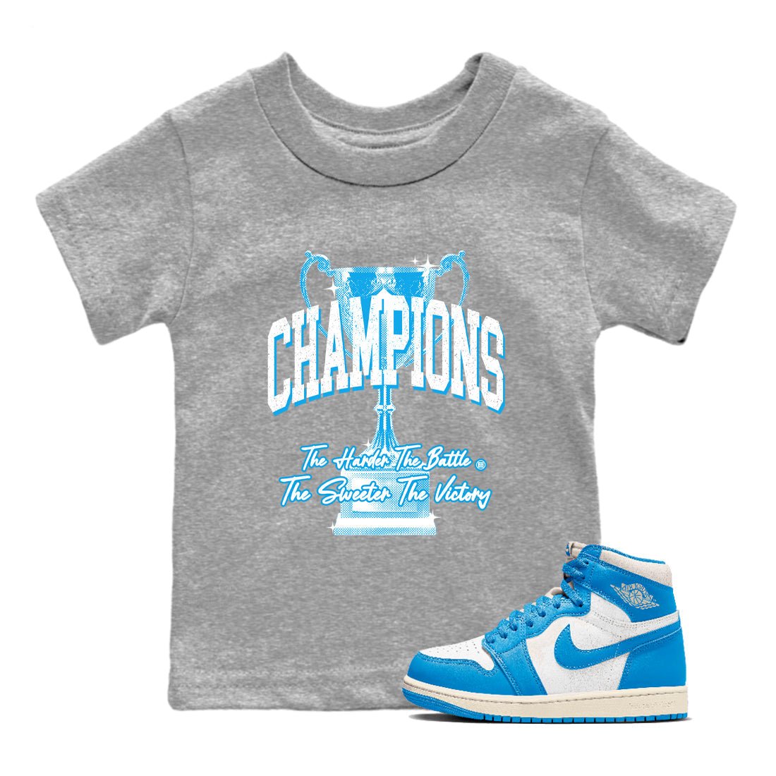 1s High OG UNC Reimagined shirts to match jordans Champions Trophy graphic tees Air Jordan 1 UNC Reimagined match shoes to clothes SNRT Sneaker Tees Youth Baby Heather Grey 1 tee