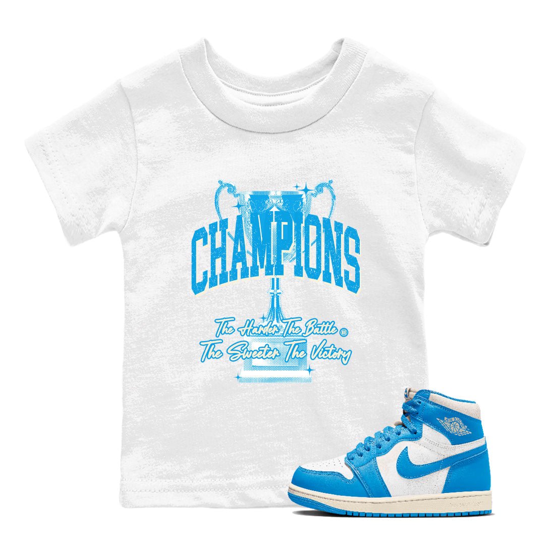 1s High OG UNC Reimagined shirts to match jordans Champions Trophy graphic tees Air Jordan 1 UNC Reimagined match shoes to clothes SNRT Sneaker Tees Youth Baby White 1 tee