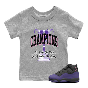 Sneaker match tees – Sneaker Tees To Match Air Jordan 11 Canyon Purple Shoes – Champions Trophy Kids T-Shirt Heather Grey 1