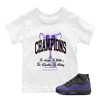 Sneaker match tees – Sneaker Tees To Match Air Jordan 11 Canyon Purple Shoes – Champions Trophy Kids T-Shirt White 1