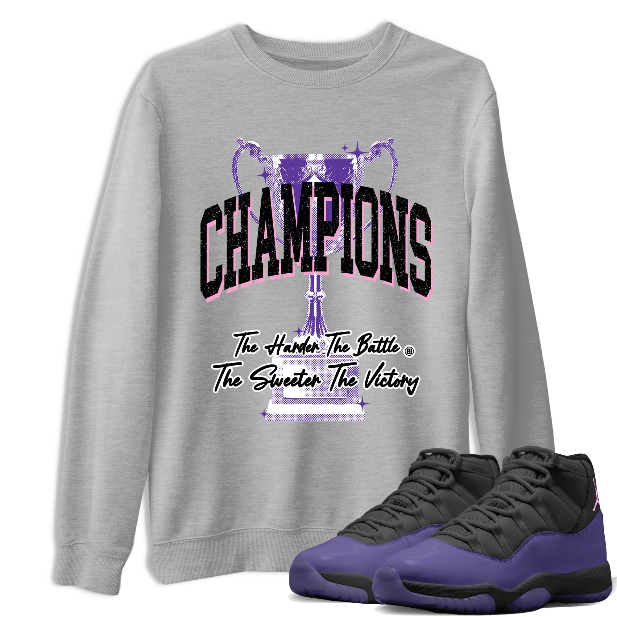 Sneaker match tees – Sneaker Tees To Match Air Jordan 11 Canyon Purple Shoes – Champions Trophy Tee Heather Grey 1