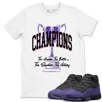 Sneaker match tees – Sneaker Tees To Match Air Jordan 11 Canyon Purple Shoes – Champions Trophy Tee White 1