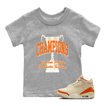 Champions Trophy baby and kids t-shirt crafted for little sneakerheads to shine with the Air Jordan 3 Starfish sneakers, displayed in Heather Grey 1.