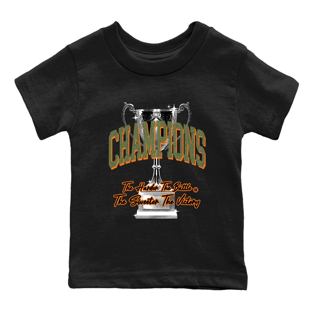 Sneaker match tees – Sneaker Tees To Match Undefeated inspired colorways Air Jordan 4 OG Olive Shoes  – Champions Trophy Kids T-Shirt Black 2