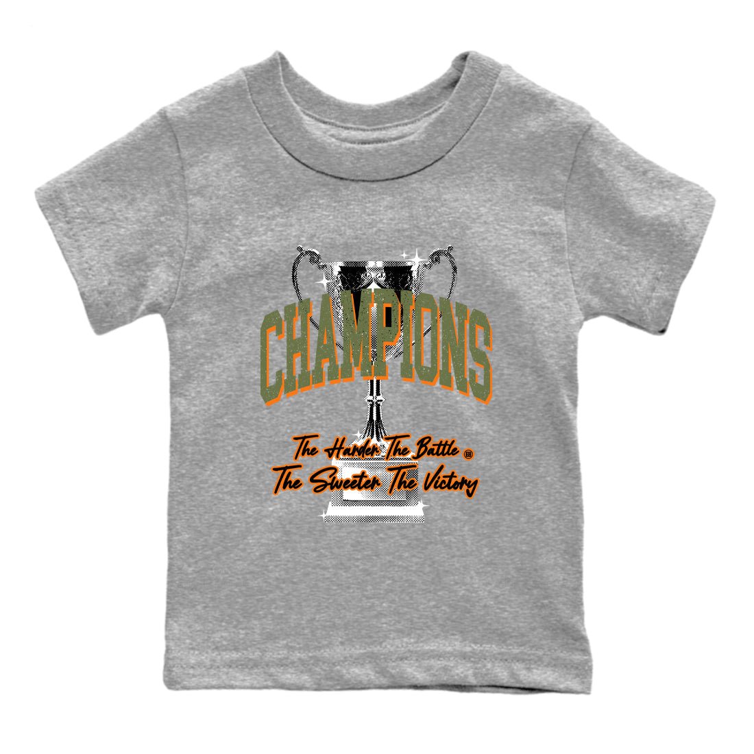 Sneaker match tees – Sneaker Tees To Match Undefeated inspired colorways Air Jordan 4 OG Olive Shoes  – Champions Trophy Kids T-Shirt Heather Grey 2