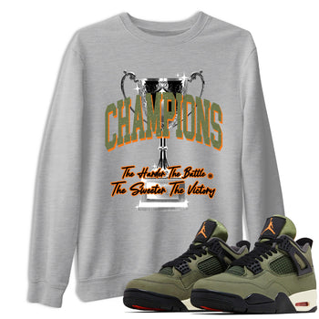 Sneaker match tees – Sneaker Tees To Match Undefeated inspired colorways Air Jordan 4 OG Olive Shoes  – Champions Trophy Tee Heather Grey 1