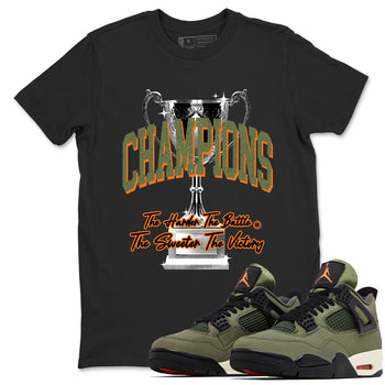 Sneaker match tees – Sneaker Tees To Match Undefeated inspired colorways Air Jordan 4 OG Olive Shoes  – Champions Trophy Tee Black 1