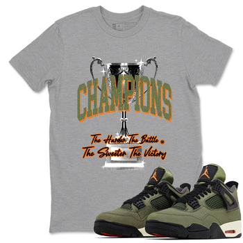 Sneaker match tees – Sneaker Tees To Match Undefeated inspired colorways Air Jordan 4 OG Olive Shoes  – Champions Trophy Tee Heather Grey 1