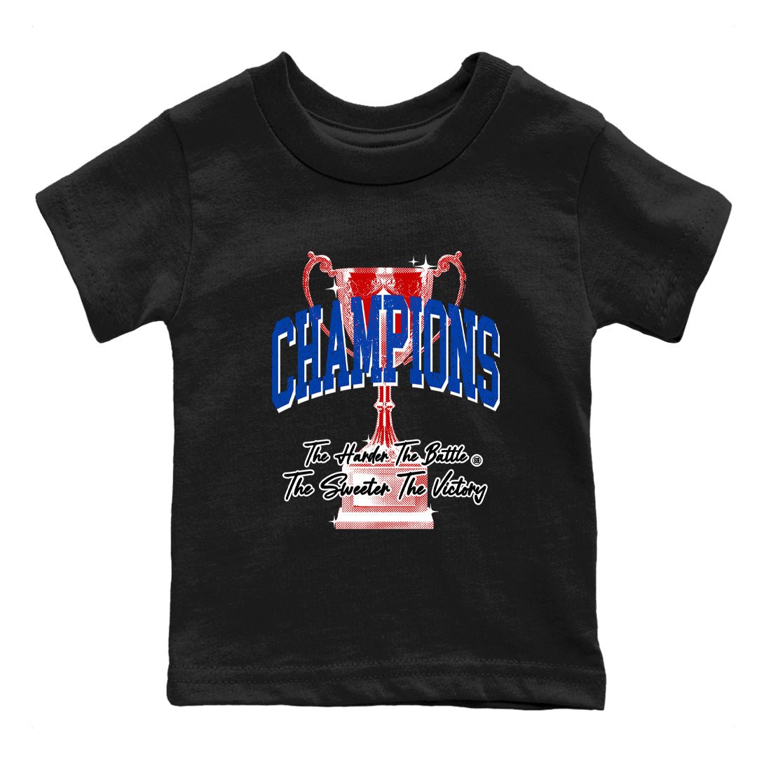 Champions Trophy baby and kids t-shirt crafted for little sneakerheads to shine with the Air Jordan 4 Rare Air sneakers, displayed in Black 2.