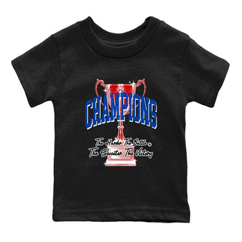 Champions Trophy baby and kids t-shirt crafted for little sneakerheads to shine with the Air Jordan 4 Rare Air sneakers, displayed in Black 2.