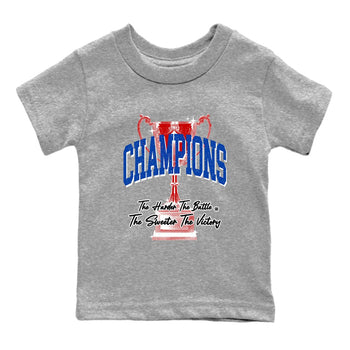 Champions Trophy baby and kids t-shirt crafted for little sneakerheads to shine with the Air Jordan 4 Rare Air sneakers, displayed in Heather Grey 2.