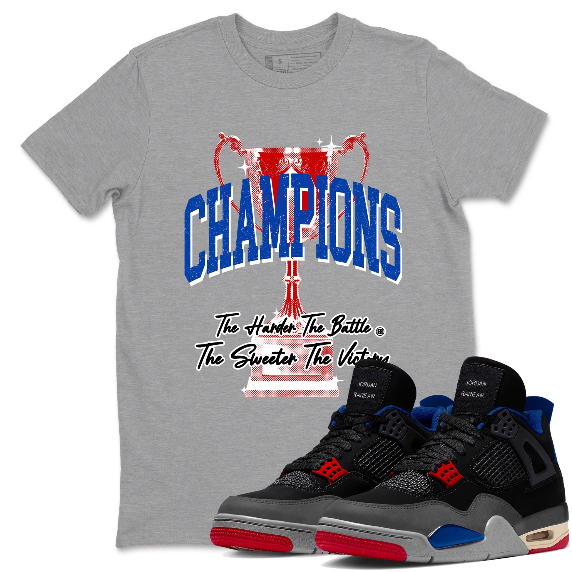 Champions Trophy sneaker match t-shirt styled to complete your fit with the Air Jordan 4 Rare Air sneakers, shown in Heather Grey 1.