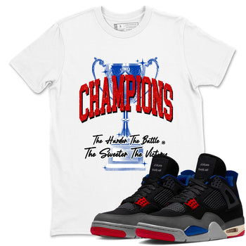 Champions Trophy sneaker match t-shirt styled to complete your fit with the Air Jordan 4 Rare Air sneakers, shown in White 1.
