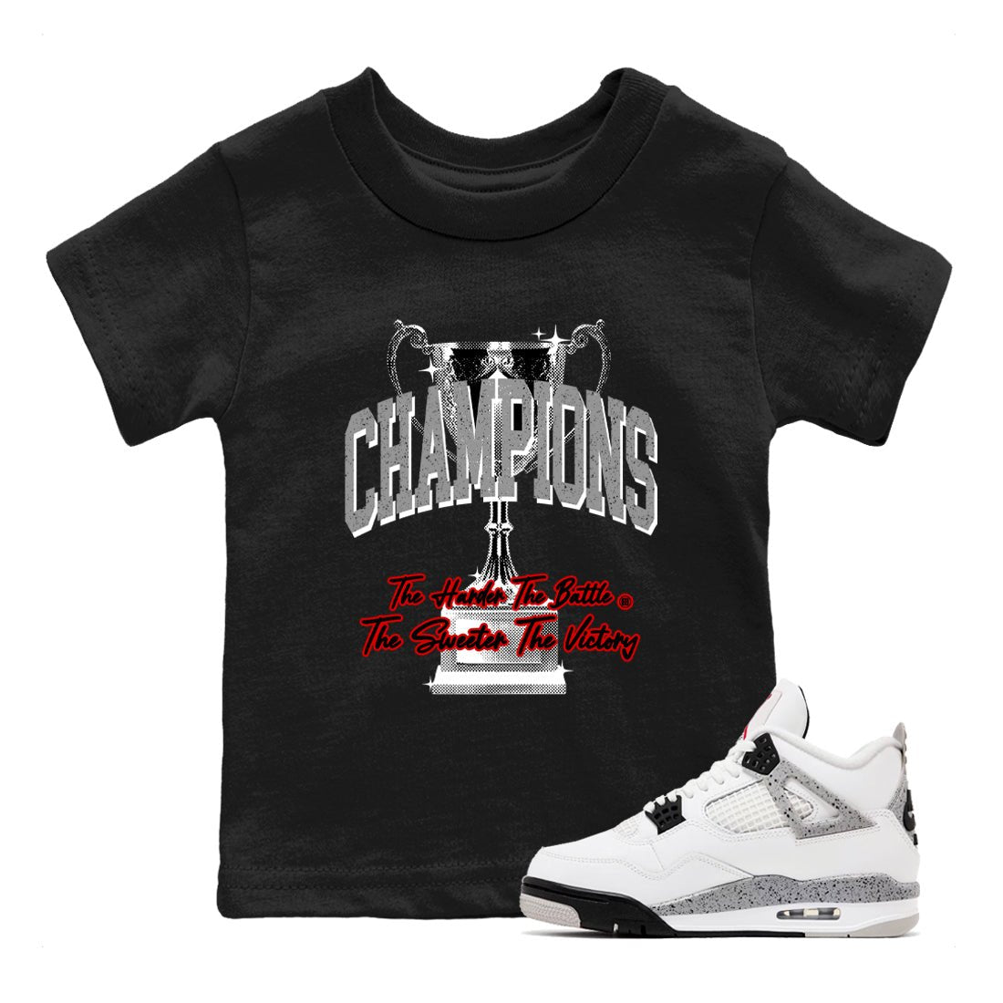 4s White Cement shirts to match jordans Champions Trophy sneaker match tees Air Jordan 4 Retro OG White Cement match shoes to clothes SNRT Sneaker Tees Youth Baby Black 1 tee