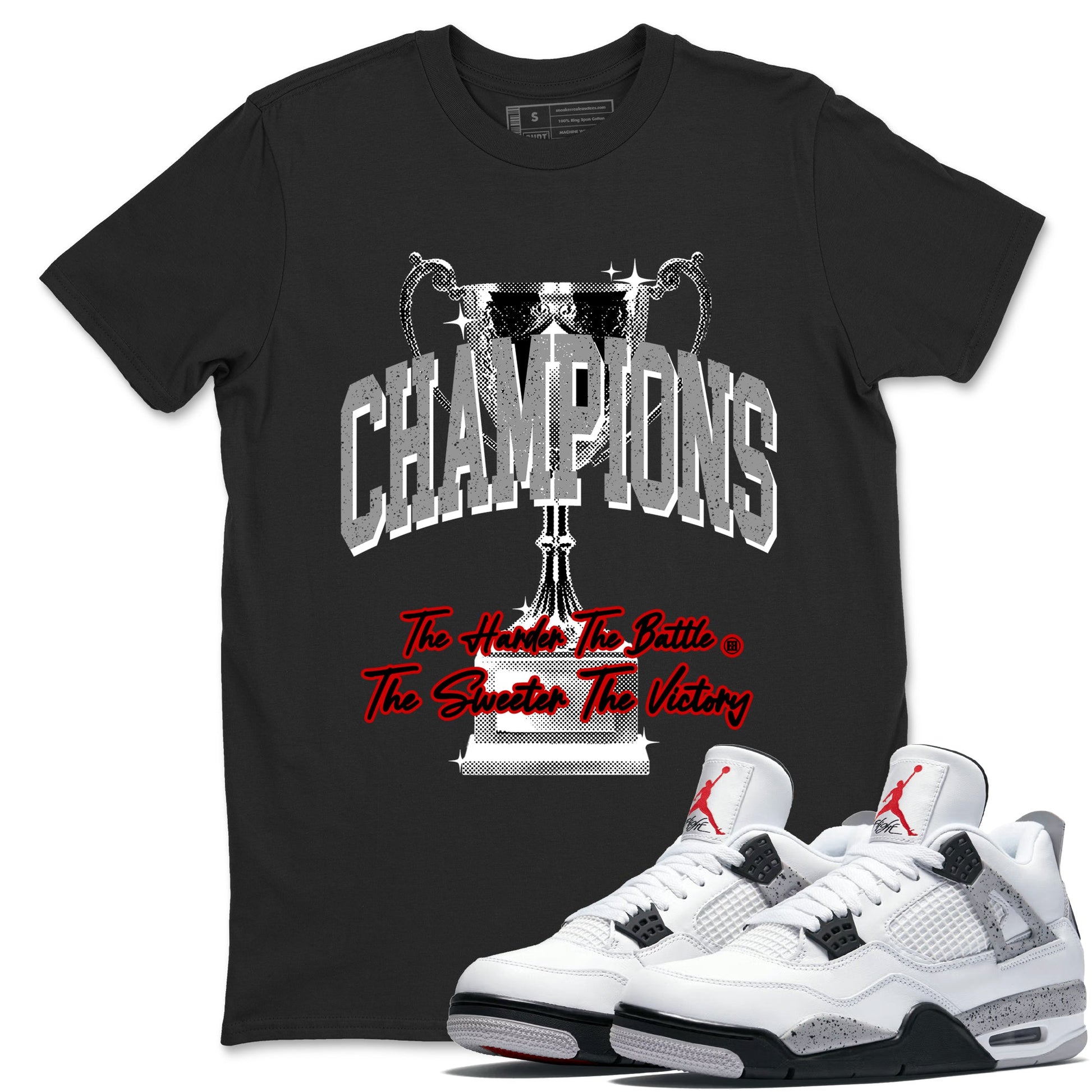 4s White Cement shirts to match jordans Champions Trophy sneaker match tees Air Jordan 4 Retro OG White Cement match shoes to clothes SNRT Sneaker Tees unisex cotton Black 1 shirts