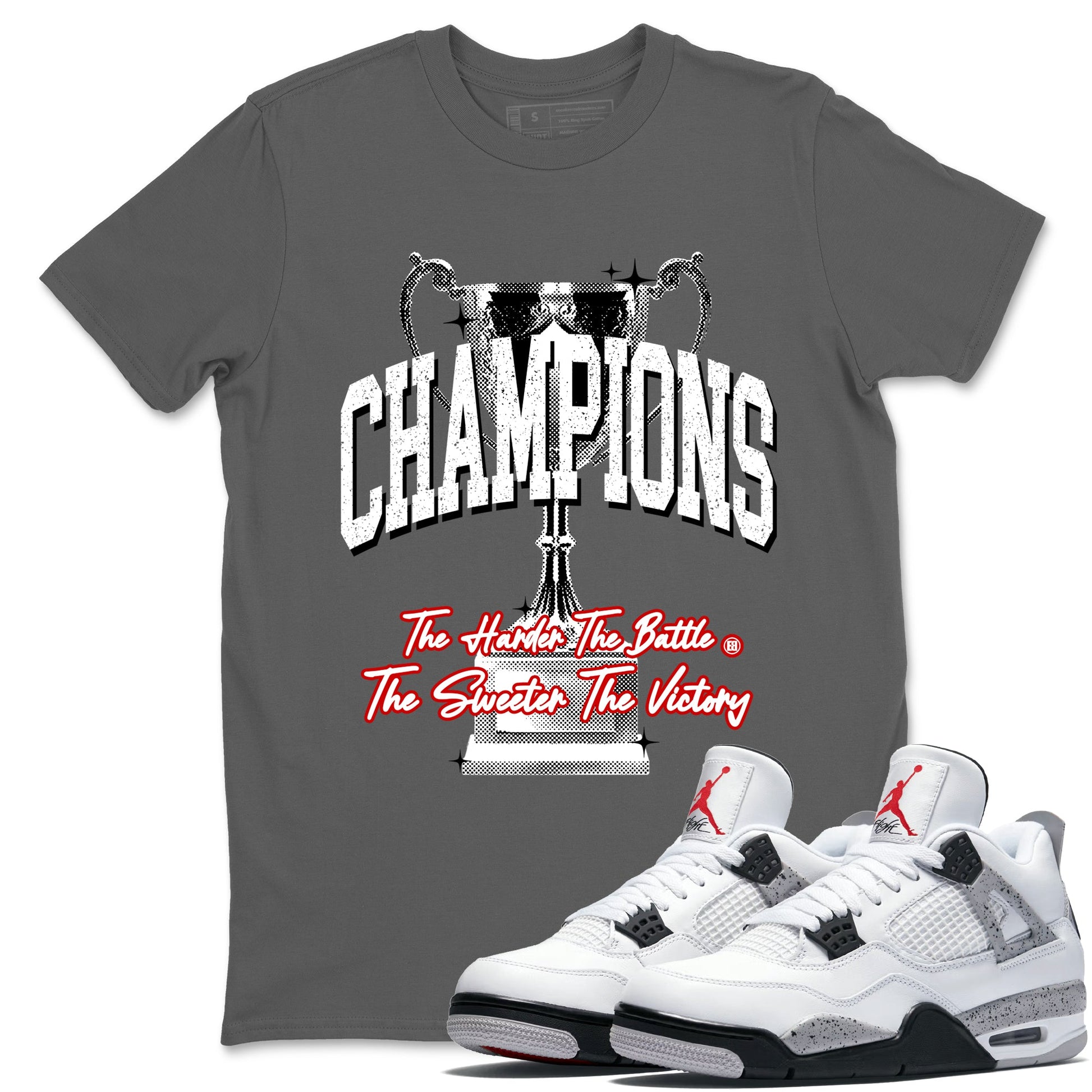 4s White Cement shirts to match jordans Champions Trophy sneaker match tees Air Jordan 4 Retro OG White Cement match shoes to clothes SNRT Sneaker Tees unisex cotton Cool Grey 1 shirts