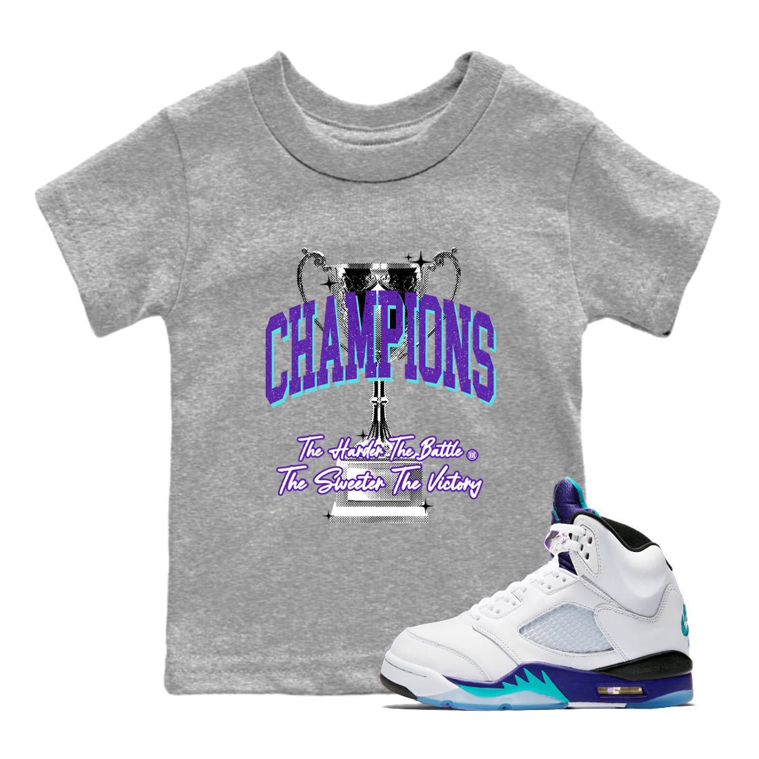 5s Grape shirts to match jordans Champions Trophy sneaker match tees Air Jordan 5 Retro Grape match shoes to clothes SNRT Sneaker Tees Youth Baby Heather Grey 1 tee