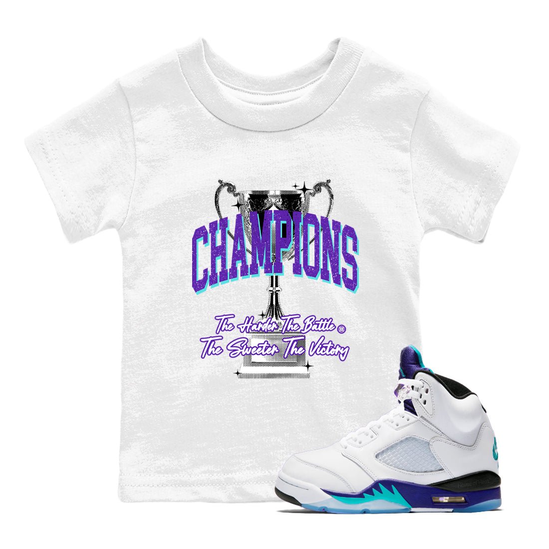 5s Grape shirts to match jordans Champions Trophy sneaker match tees Air Jordan 5 Retro Grape match shoes to clothes SNRT Sneaker Tees Youth Baby White 1 tee