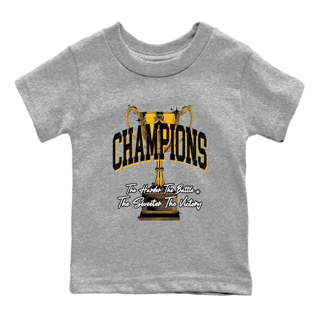 Champions Trophy baby and kids t-shirt crafted for little sneakerheads to with the Air Jordan 5 Tokyo sneakers, displayed in Heather Grey 2.