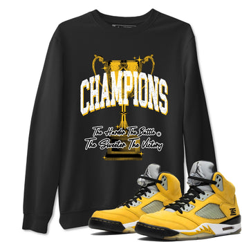 Champions Trophy sneaker match tees styled to complete your fit with the Air Jordan 5 Tokyo sneakers, shown in Black 1.
