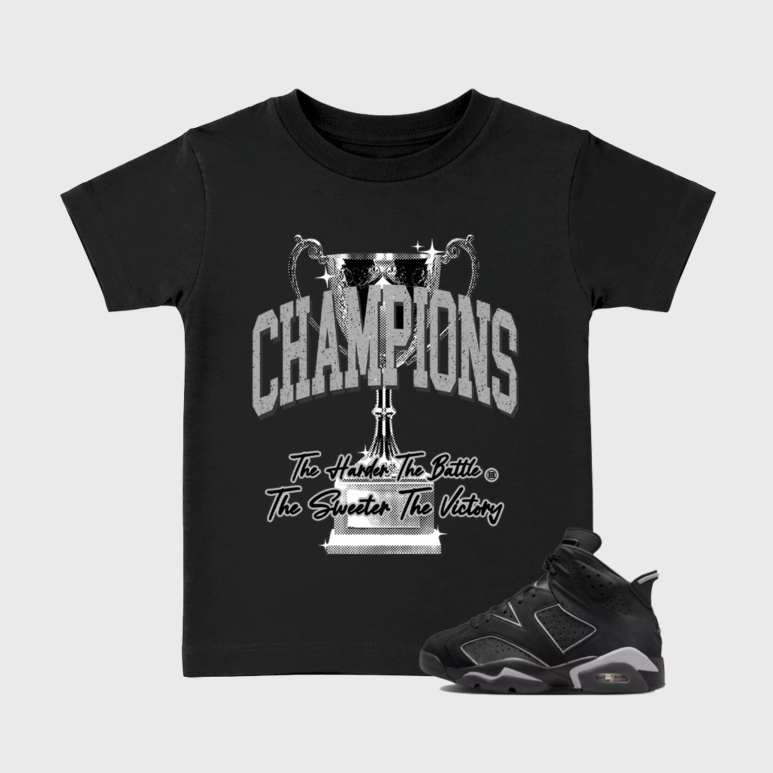 Sneaker match tees – Sneaker Tees To Match Air Jordan 6 Cap and Gown Shoes – Champions Trophy Kids T-Shirt Black 1