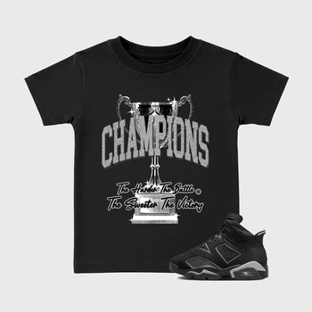 Sneaker match tees – Sneaker Tees To Match Air Jordan 6 Cap and Gown Shoes – Champions Trophy Kids T-Shirt Black 1