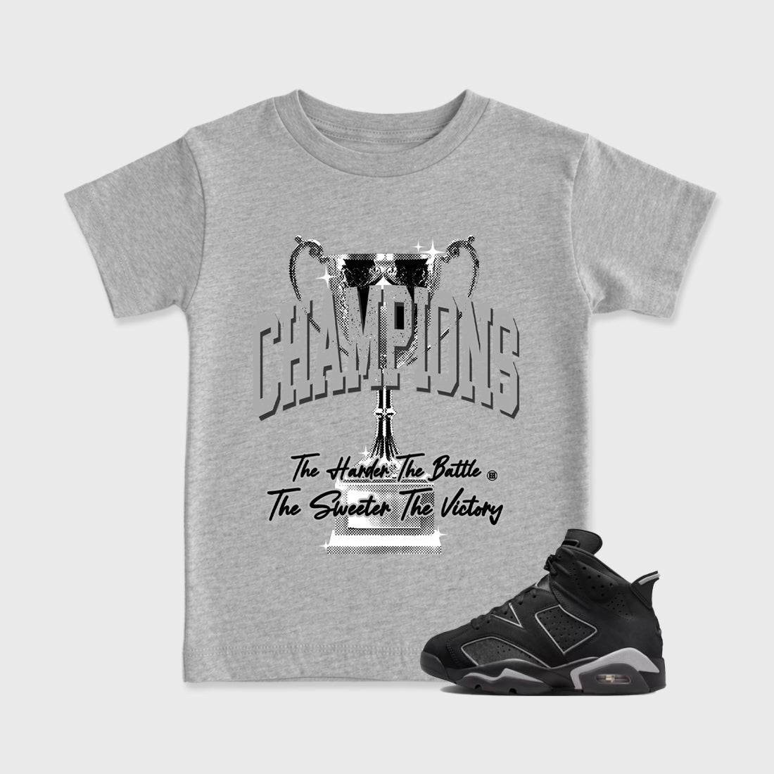 Sneaker match tees – Sneaker Tees To Match Air Jordan 6 Cap and Gown Shoes – Champions Trophy Kids T-Shirt Heather Grey 1