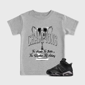 Sneaker match tees – Sneaker Tees To Match Air Jordan 6 Cap and Gown Shoes – Champions Trophy Kids T-Shirt Heather Grey 1