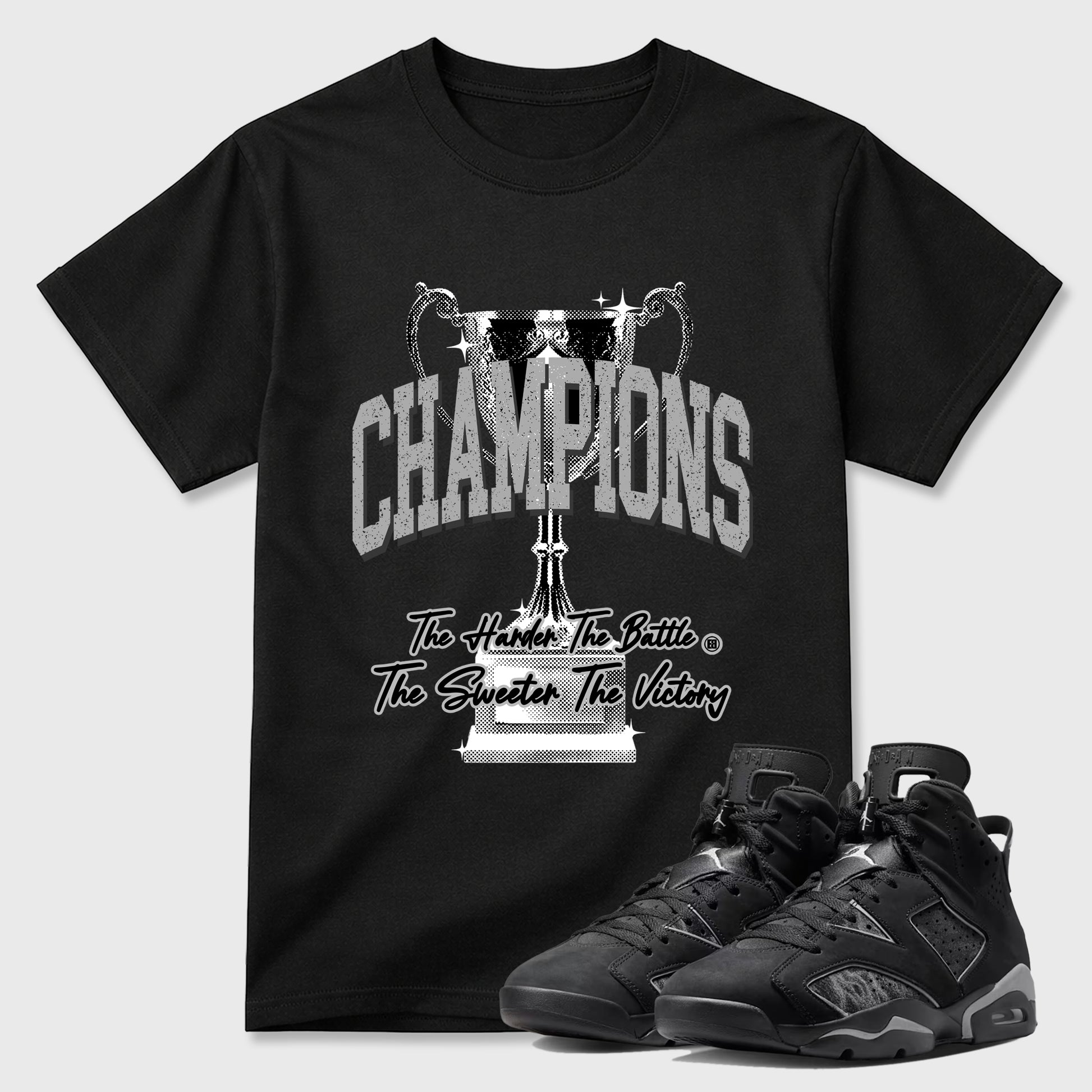 Sneaker match tees – Sneaker Tees To Match Air Jordan 6 Cap and Gown Shoes – Champions Trophy Tee Black 1