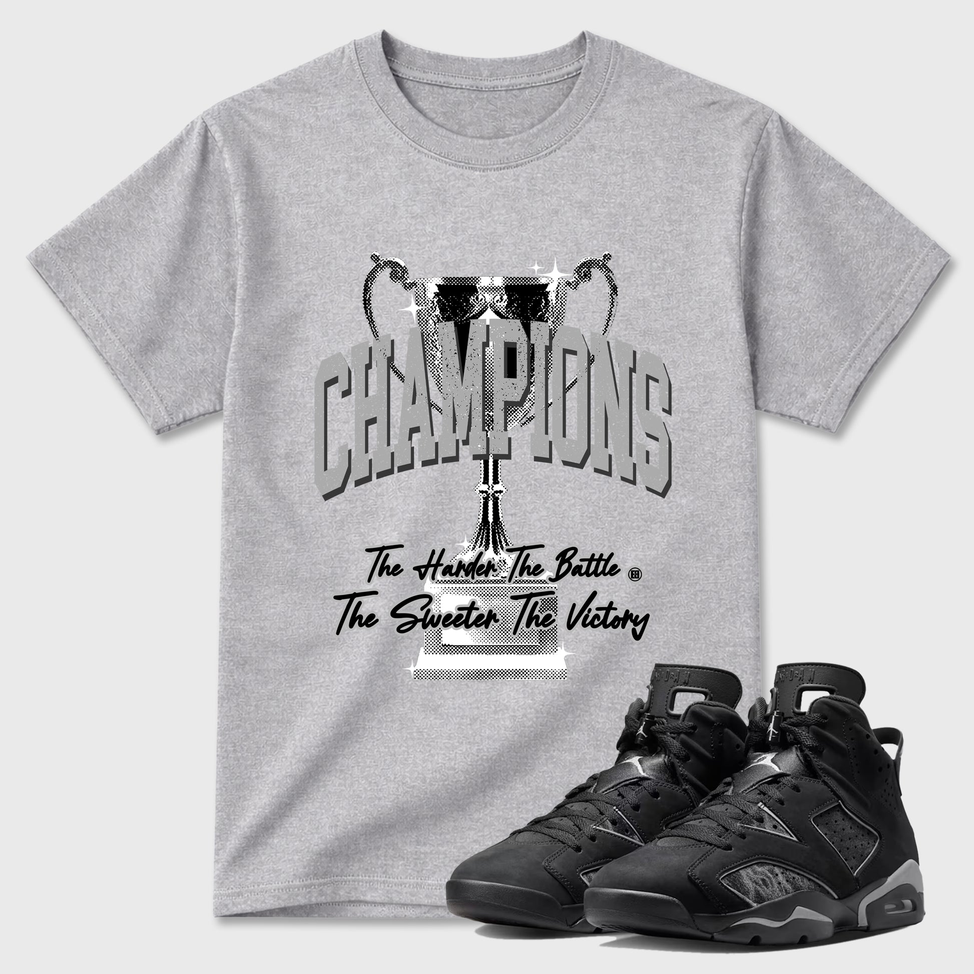 Sneaker match tees – Sneaker Tees To Match Air Jordan 6 Cap and Gown Shoes – Champions Trophy Tee Heather Grey 1