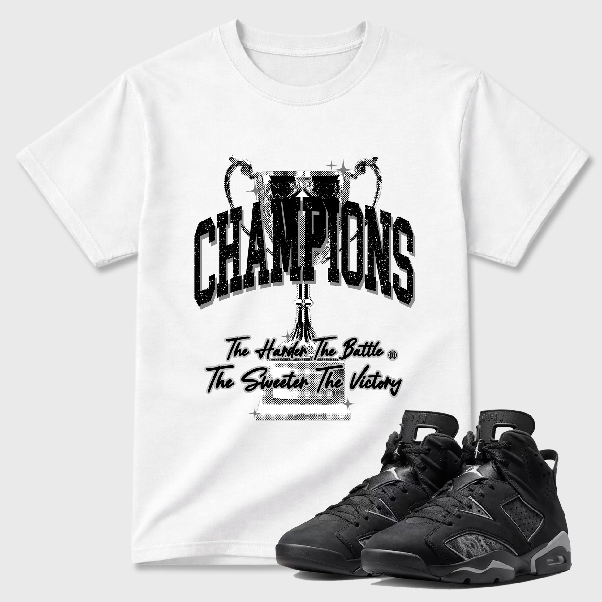Sneaker match tees – Sneaker Tees To Match Air Jordan 6 Cap and Gown Shoes – Champions Trophy Tee White 1