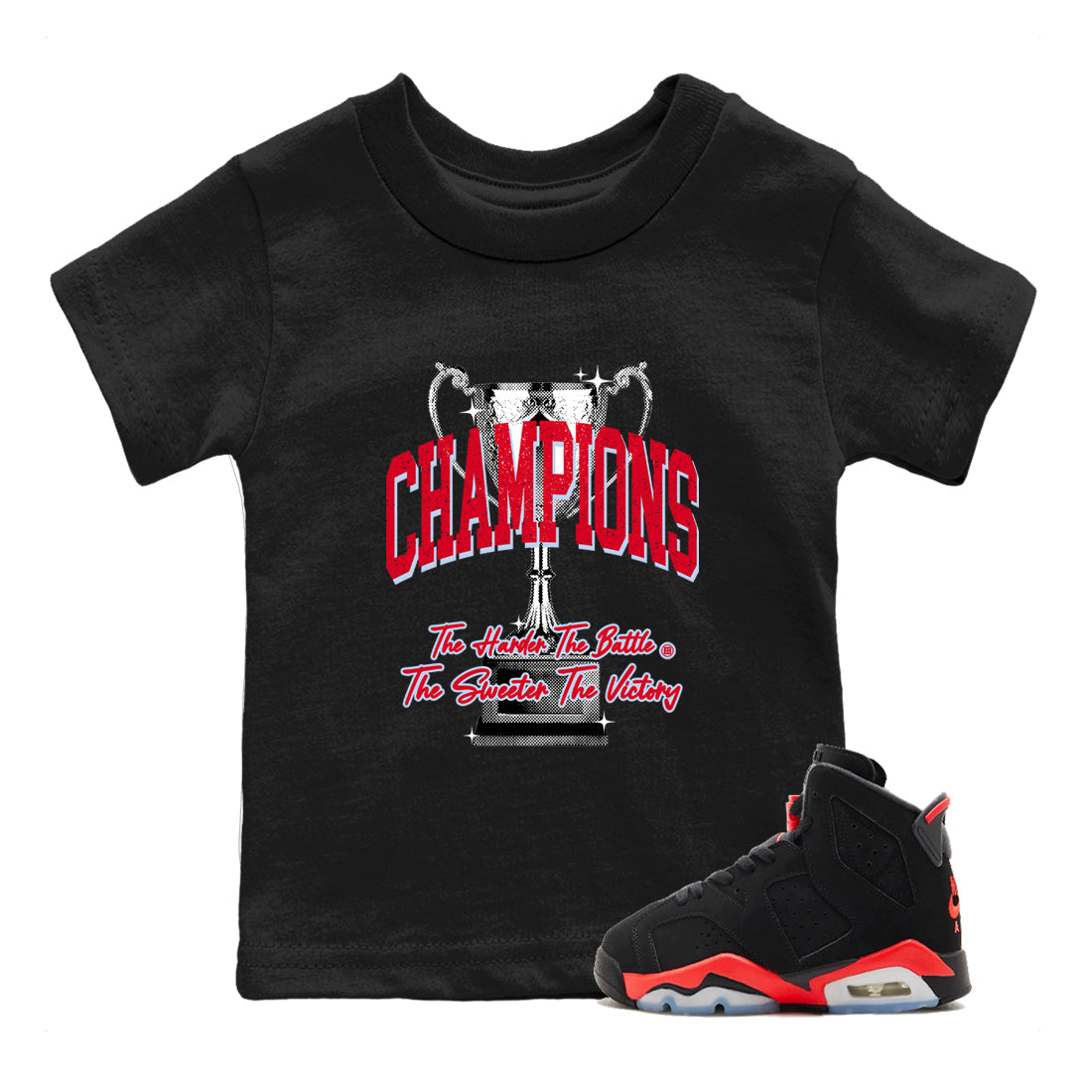 Sneaker match tees – Sneaker Tees To Match Air Jordan 6 Reverse Infrared Shoes – Champions Trophy Kids T-Shirt Black 1