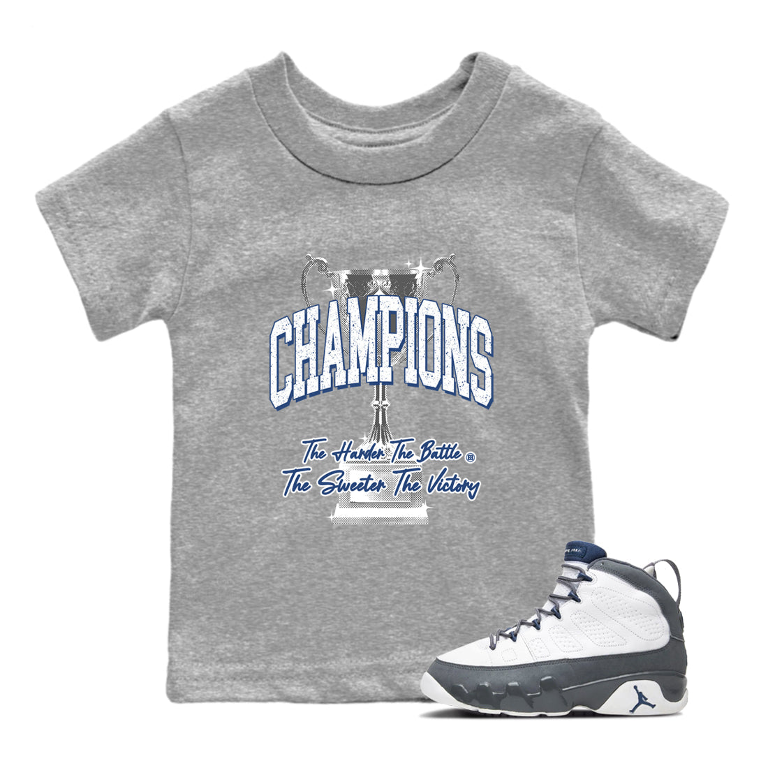 Sneaker match tees – Sneaker Tees To Match Air Jordan 9 Flint Grey Shoes – Champions Trophy Kids T-Shirt Heather Grey 1