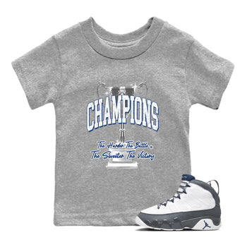 Sneaker match tees – Sneaker Tees To Match Air Jordan 9 Flint Grey Shoes – Champions Trophy Kids T-Shirt Heather Grey 1