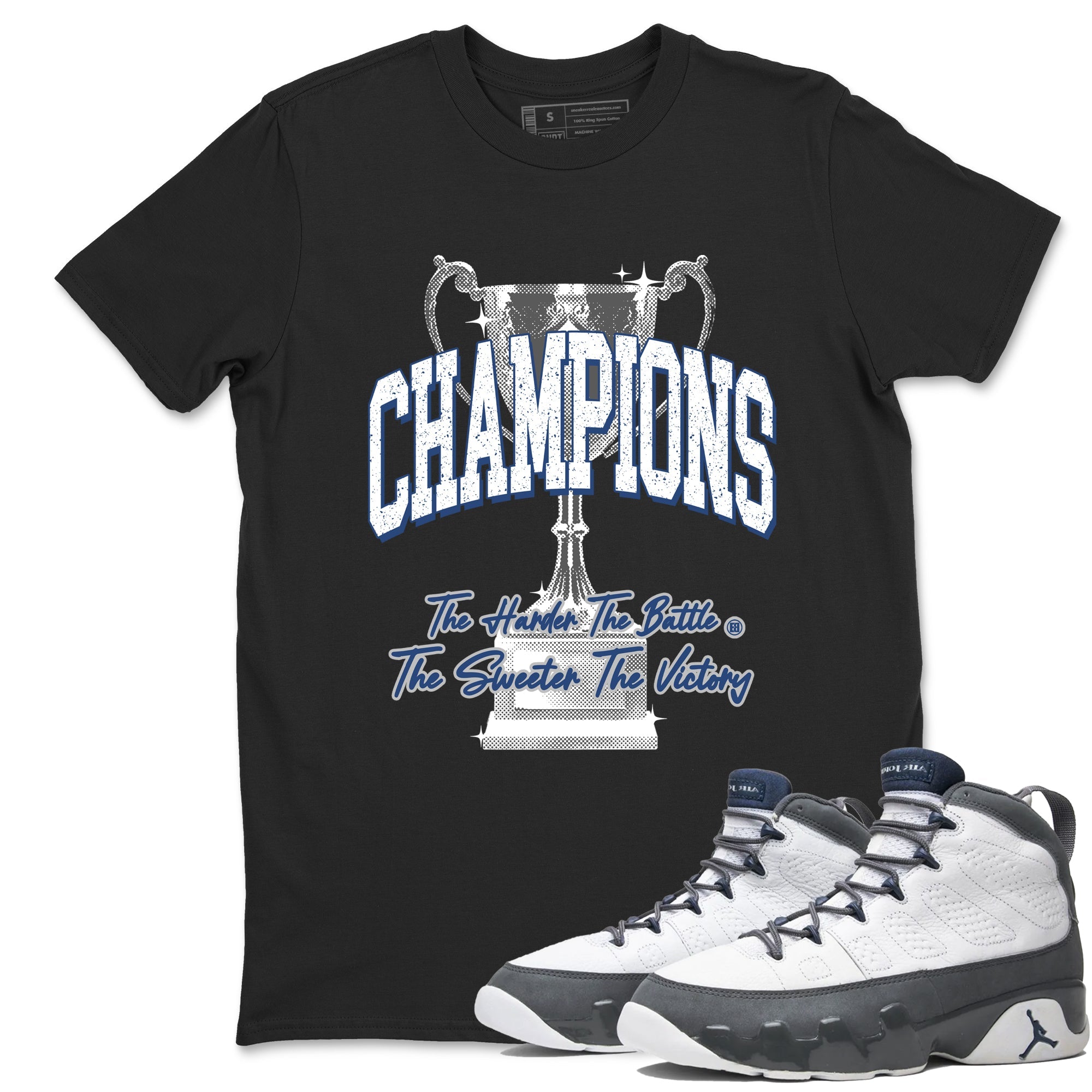 Sneaker match tees – Sneaker Tees To Match Air Jordan 9 Flint Grey Shoes – Champions Trophy Tee Black 1