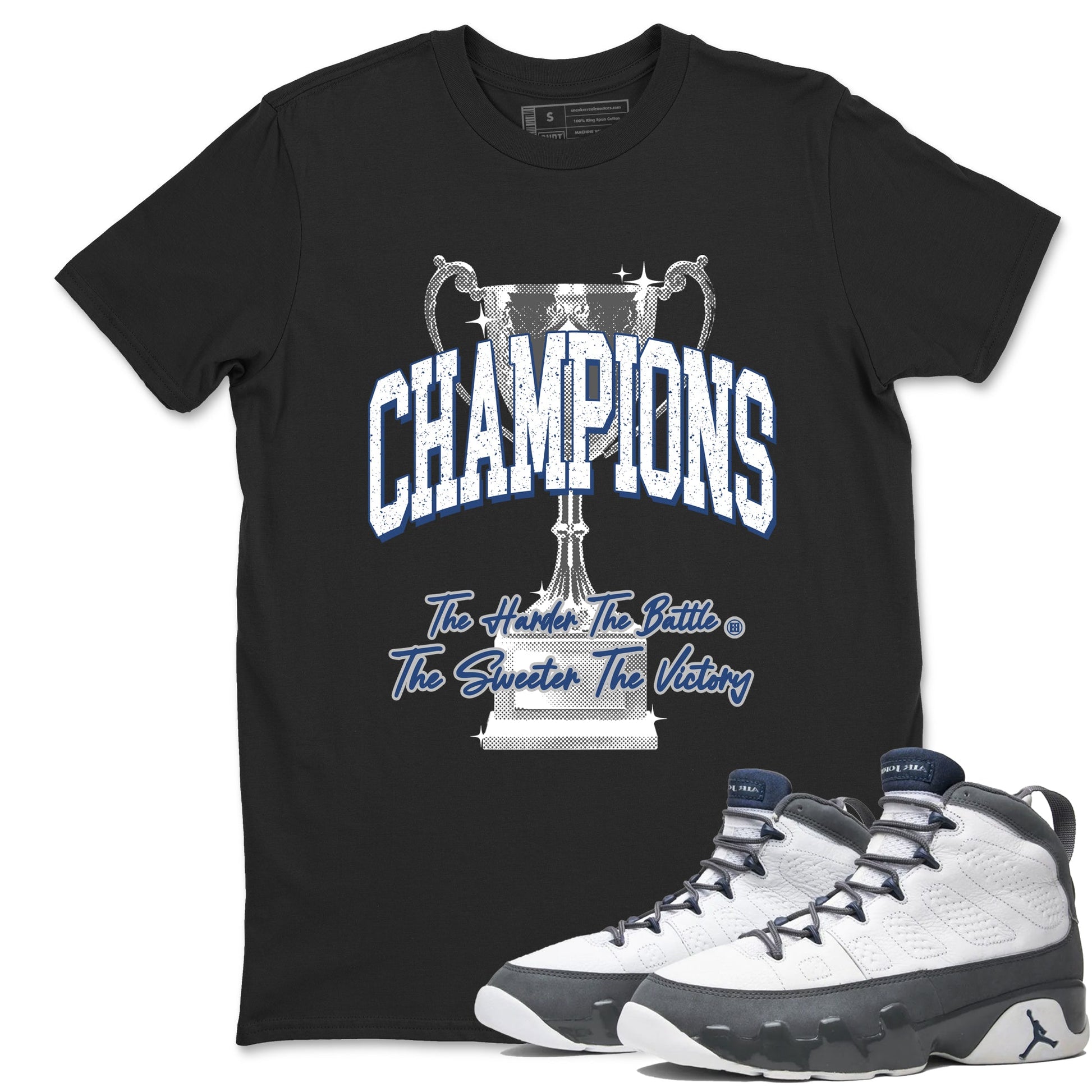 Sneaker match tees – Sneaker Tees To Match Air Jordan 9 Flint Grey Shoes – Champions Trophy Tee Black 1
