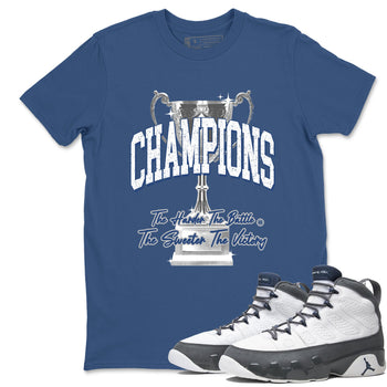 Sneaker match tees – Sneaker Tees To Match Air Jordan 9 Flint Grey Shoes – Champions Trophy Tee Denim Blue 1