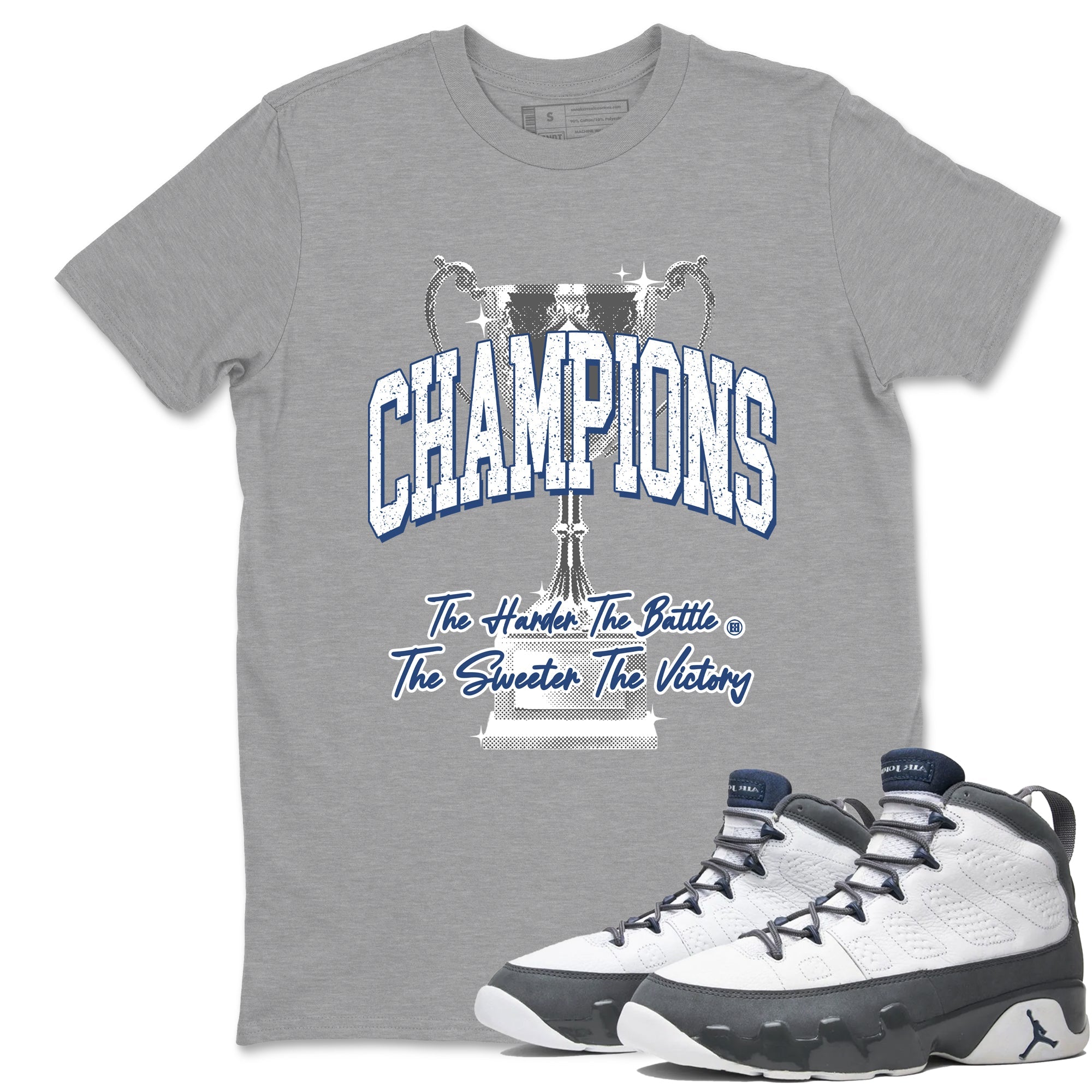 Sneaker match tees – Sneaker Tees To Match Air Jordan 9 Flint Grey Shoes – Champions Trophy Tee Heather Grey 1